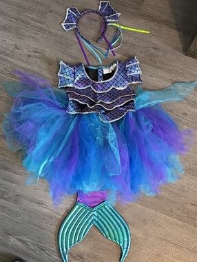 Girls Purple & Blue Mermaid Costume Tutu Dress with Tail